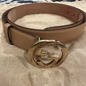 Gucci Brown Suede Interlocking GG Mens Belt 110